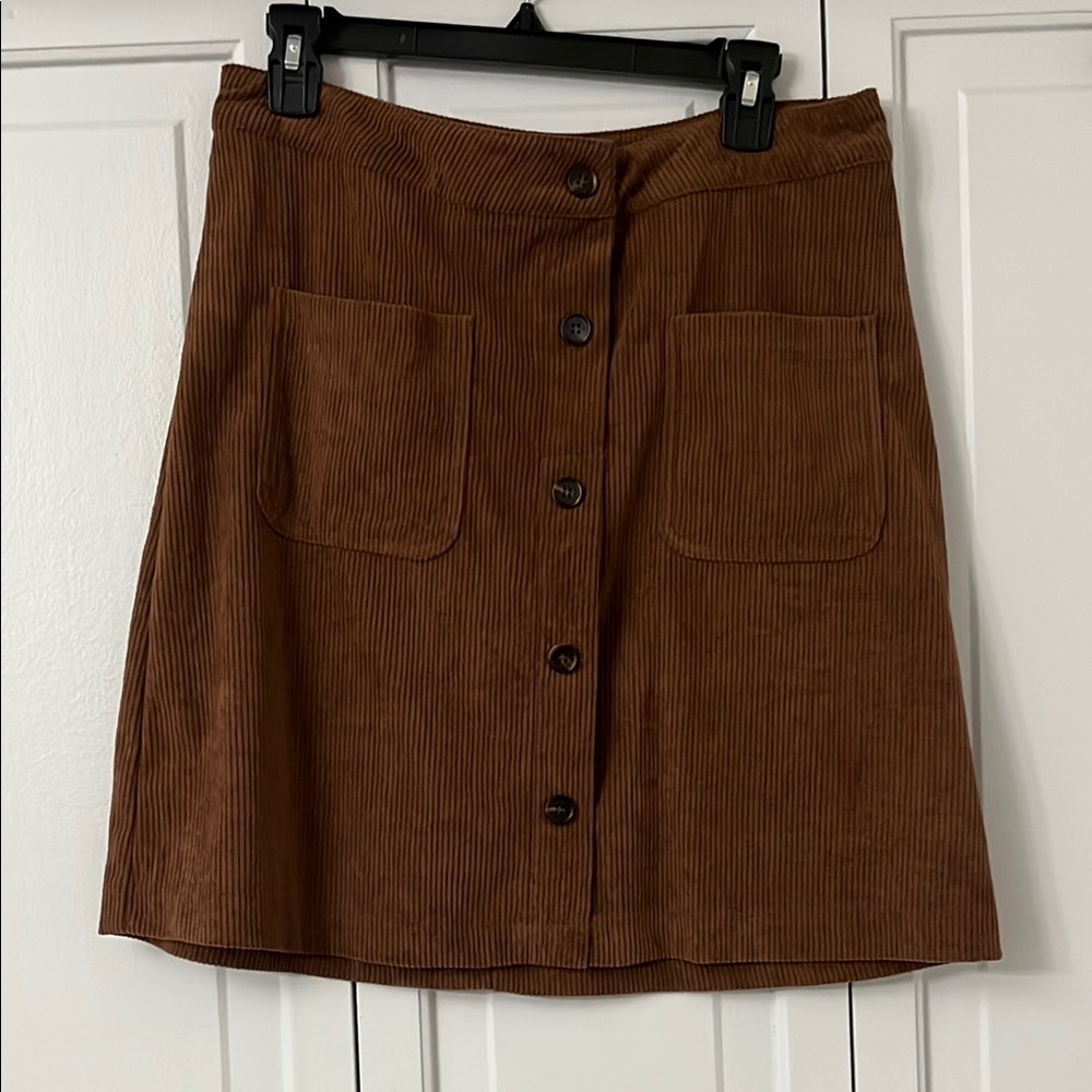Brown Corduroy Button-Front Skirt